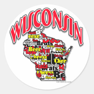 Pegatina Redonda Wisconsin Beer Brats Cheese Fish-Fry