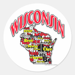 Pegatina Redonda Wisconsin Beer Brats Cheese Fish-Fry