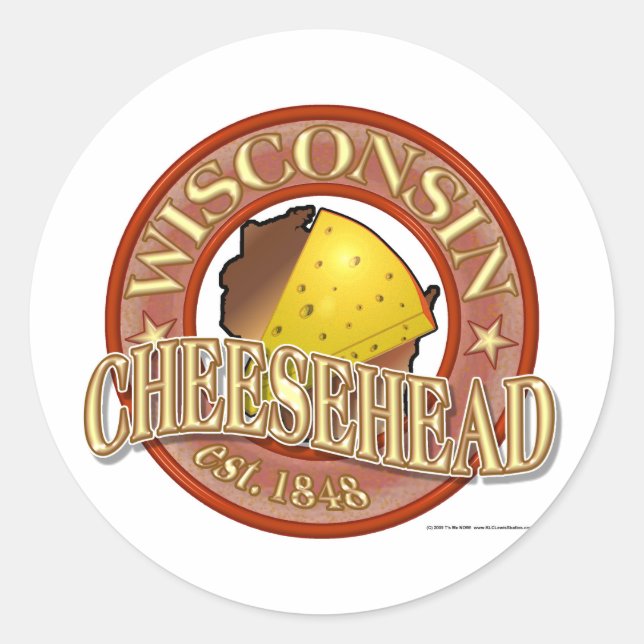 Pegatina Redonda Wisconsin Cheesehead Seal (Anverso)