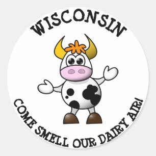 Pegatina Redonda Wisconsin Come Huele a nuestros Pegatinas divertid