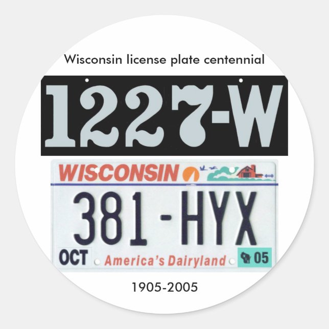 Pegatina Redonda Wisconsin Licencia Plate Centennial (Anverso)