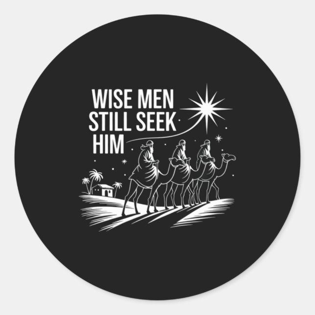 Pegatina Redonda Wise Men Still Seek Him Christian Christmas Jesus  (Anverso)