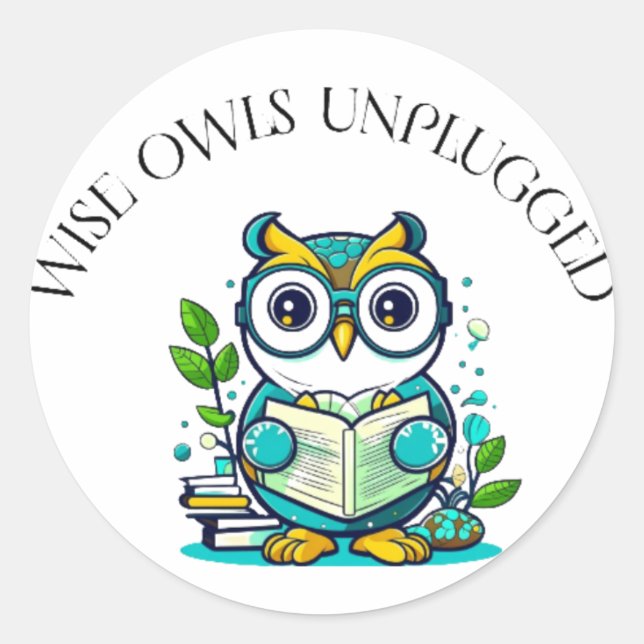 Pegatina Redonda Wise owls desenchufado (Anverso)