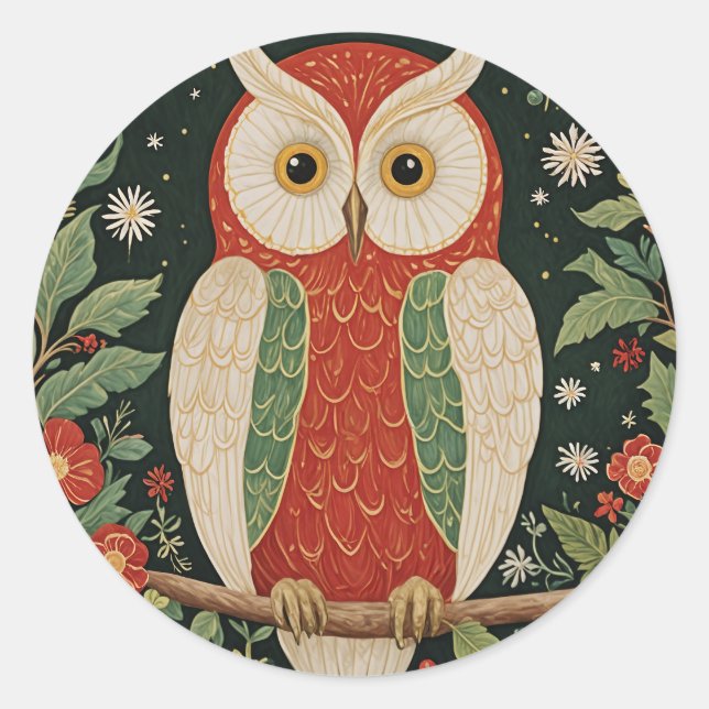 Pegatina Redonda Wise Winter Watcher (Anverso)