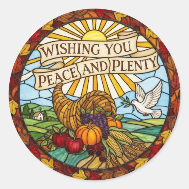 PEGATINA REDONDA WISHING YOU PEACE AND PLENTY (Anverso)