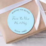 Pegatina Redonda Wishing You Riches From The New Mr Mrs Wedding Bag<br><div class="desc">Wishing You Riches From The New Mr Mrs Wedding Bag Classic Round Sticker</div>