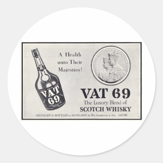 Pegatina Redonda Wiskey de whisky Vat 69 (Anverso)