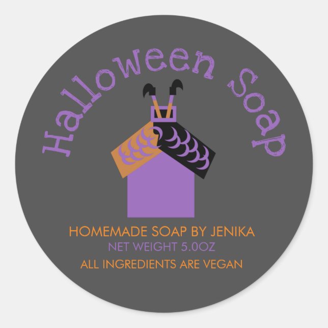 Pegatina Redonda Witch Feet Halloween Soap Homemade Business (Anverso)