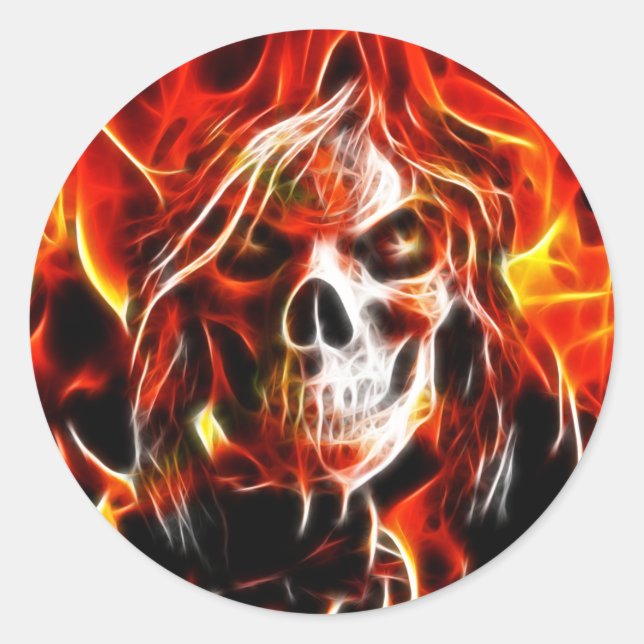 Pegatina Redonda Witch Fiery Skull (Anverso)