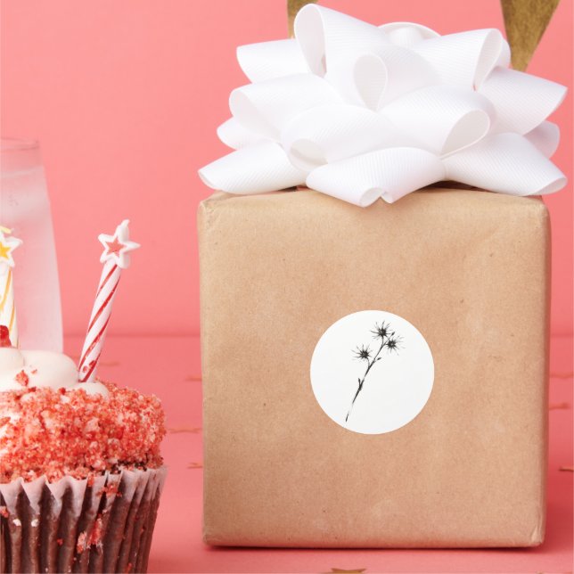 Pegatina Redonda Witch Hazel Inspired Ink Botanical Art on  (Fiesta)