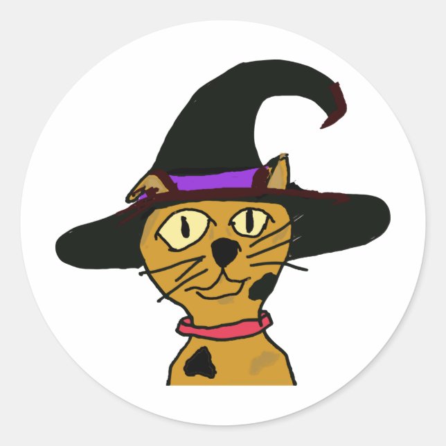Pegatina Redonda Witch Kitty (Anverso)