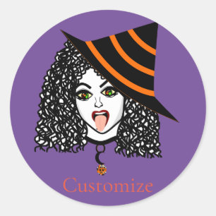 Pegatina Redonda Witch Thunder_Cove con cabello rizado