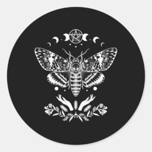 Pegatina Redonda Witchen Estética Muerte Mística Halcón Moth Moo Wi