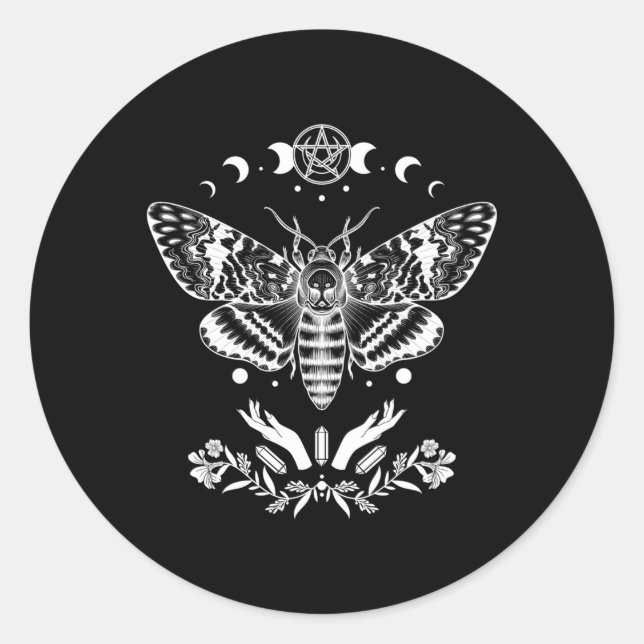 Pegatina Redonda Witchen Estética Muerte Mística Halcón Moth Moo Wi (Anverso)
