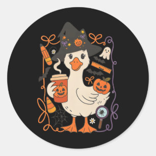 Pegatina Redonda Witchen Goose Halloween Calabaza Cuta Cae Cosquill