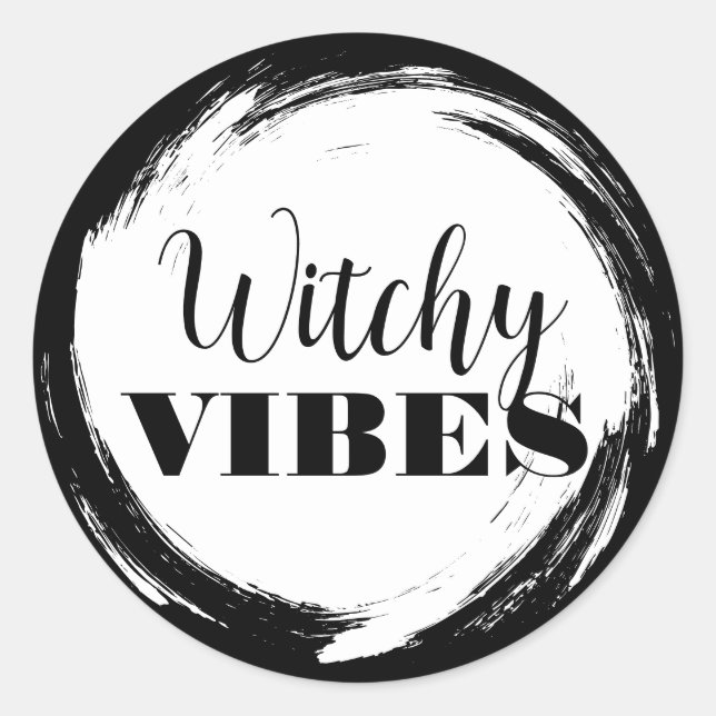 Pegatina Redonda Witchy Halloween Black and White (Anverso)