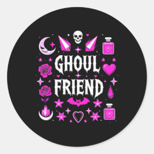 Pegatina Redonda Witchy Pink Ghoul Friend Halloween Collage Mujeres