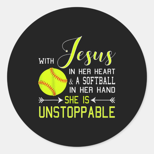 Pegatina Redonda With Jesus In Her Heart And A Softball She Is Unst (Anverso)