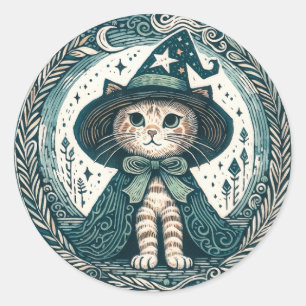 Pegatina Redonda Wizard Kitty cat