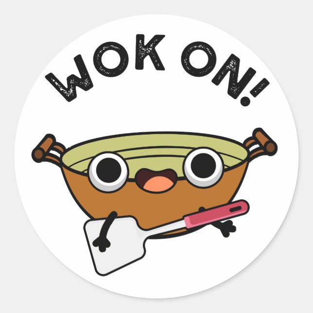 Pegatina Redonda Wok On Funny Chinese Cooking Pun (Anverso)