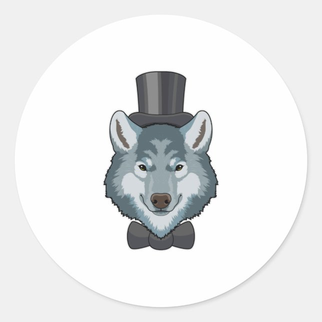 Pegatina Redonda Wolf as Groom con Bow (Anverso)