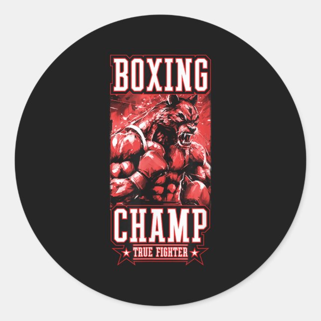 Pegatina Redonda Wolf Boxing Champ _ Boxer Fighter Motivation  (Anverso)