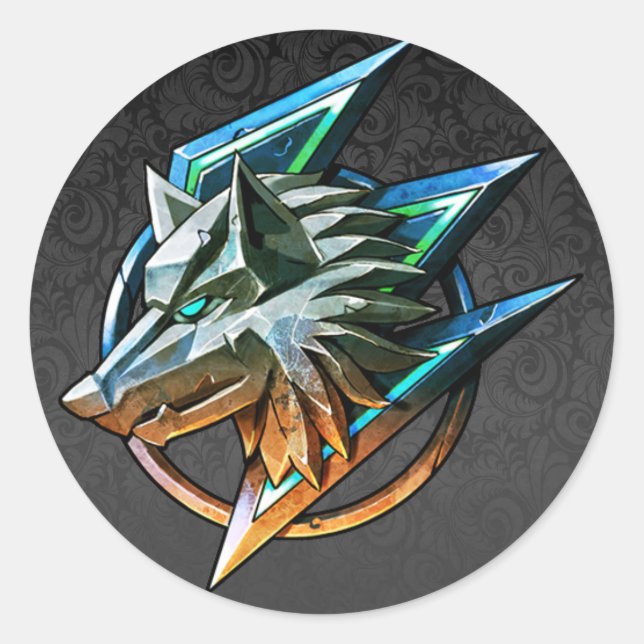 PEGATINA REDONDA WOLF DE JUEGO DE PAISLEY NEGRO (Anverso)