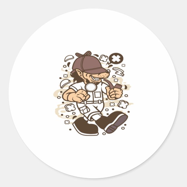 Pegatina Redonda Wolf Detective (Anverso)