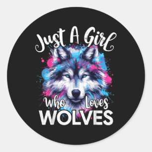Pegatina Redonda Wolf Face Sólo Un Chica Que Ama A Los Lobos