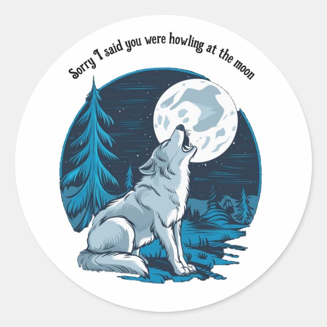 Pegatina Redonda Wolf gritando en la luna (Anverso)