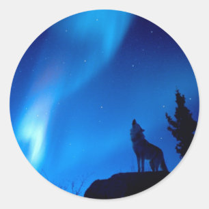 Pegatina Redonda Wolf Howling