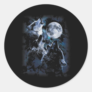 Pegatina Redonda Wolf Howling At The Moon Wildlife Wolves Me Ama