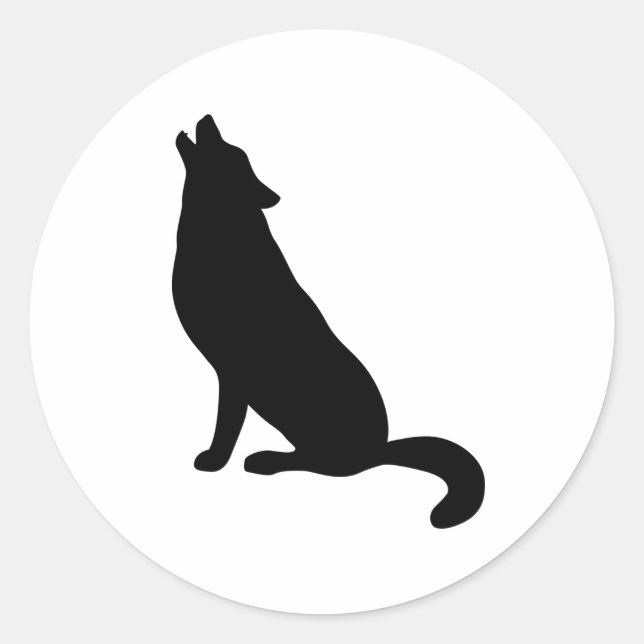Pegatina Redonda Wolf Howling Silhouette (Anverso)