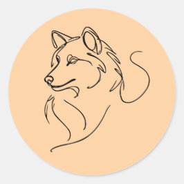 Pegatina Redonda Wolf LineArt Minimalist 
