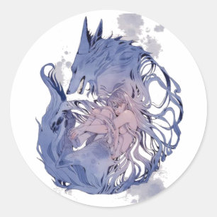 Pegatina Redonda Wolf lover lady chica