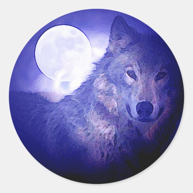 Pegatina Redonda Wolf & Moon (Anverso)