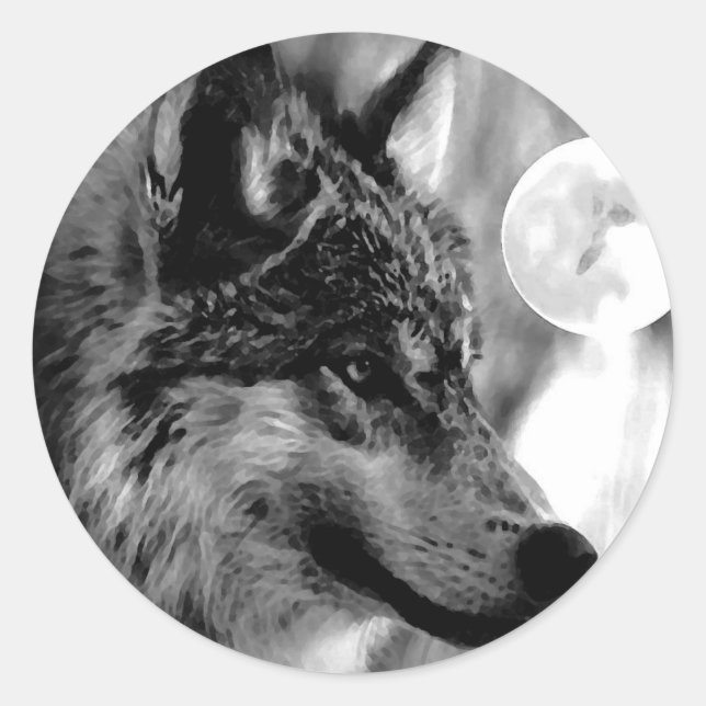 Pegatina Redonda Wolf & Moon (Anverso)