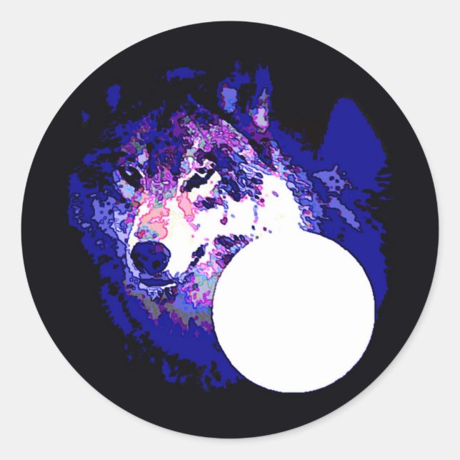 Pegatina Redonda Wolf & Moon (Anverso)