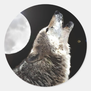 Pegatina Redonda Wolf & Moon