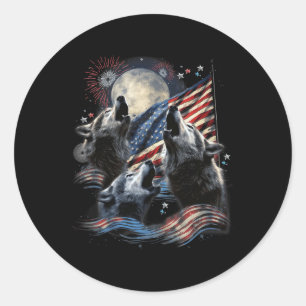 Pegatina Redonda Wolf Moon 4 De Julio Bandera Estadounidense Molest
