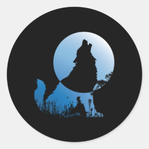 Pegatina Redonda Wolf Silhouette Wolf Nature Lover