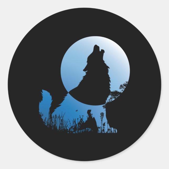 Pegatina Redonda Wolf Silhouette Wolf Nature Lover (Anverso)