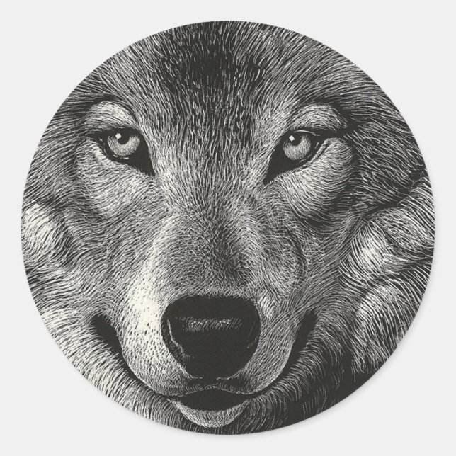 Pegatina Redonda Wolf Sketch (Anverso)