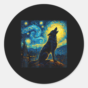 Pegatina Redonda Wolf Starry Night Howling Moon Graciosos Regalos P