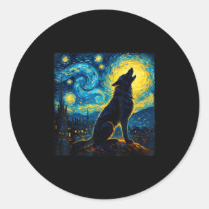 Pegatina Redonda Wolf Starry Night Howon Moon Funny Para Los Hombre