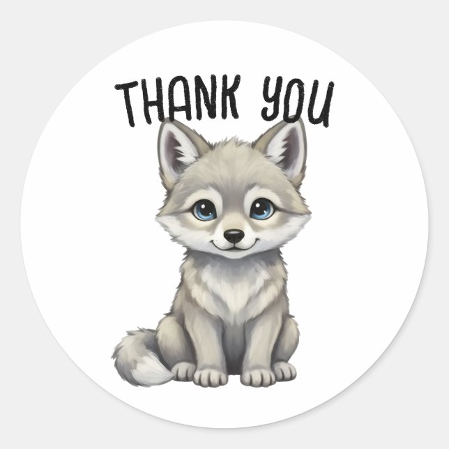 Pegatina Redonda Wolf Thank You Sticker (Anverso)