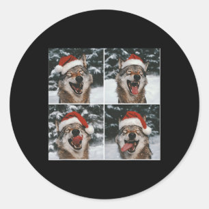 Pegatina Redonda Wolf Winter Photography Wolf Conservation Christma