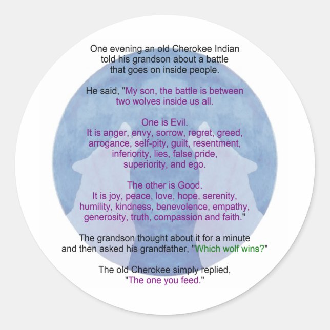 Pegatina Redonda Wolf Wisdom (Anverso)