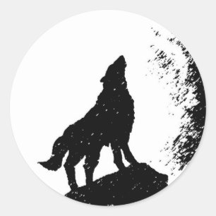 Pegatina Redonda Wolf y Moon Silhoutte