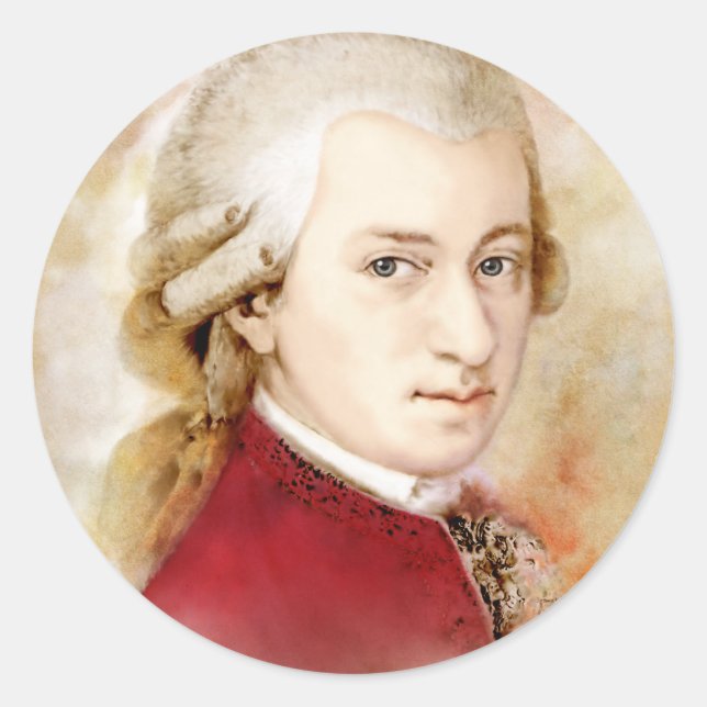 Pegatina Redonda Wolfgang Amadeus Mozart im Aquarell Stil (Anverso)